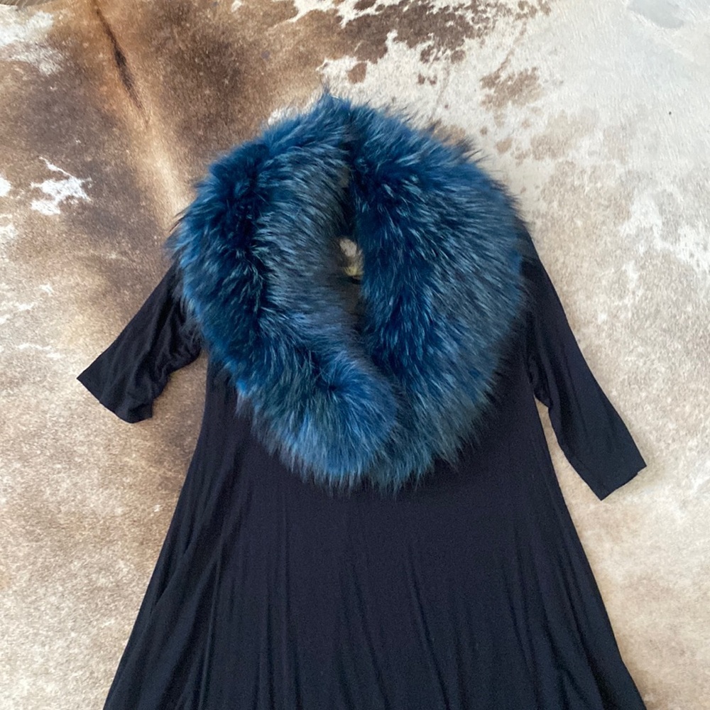 NWOT - Jayley Fox Fur Collar - Teal -Real Fox Fur